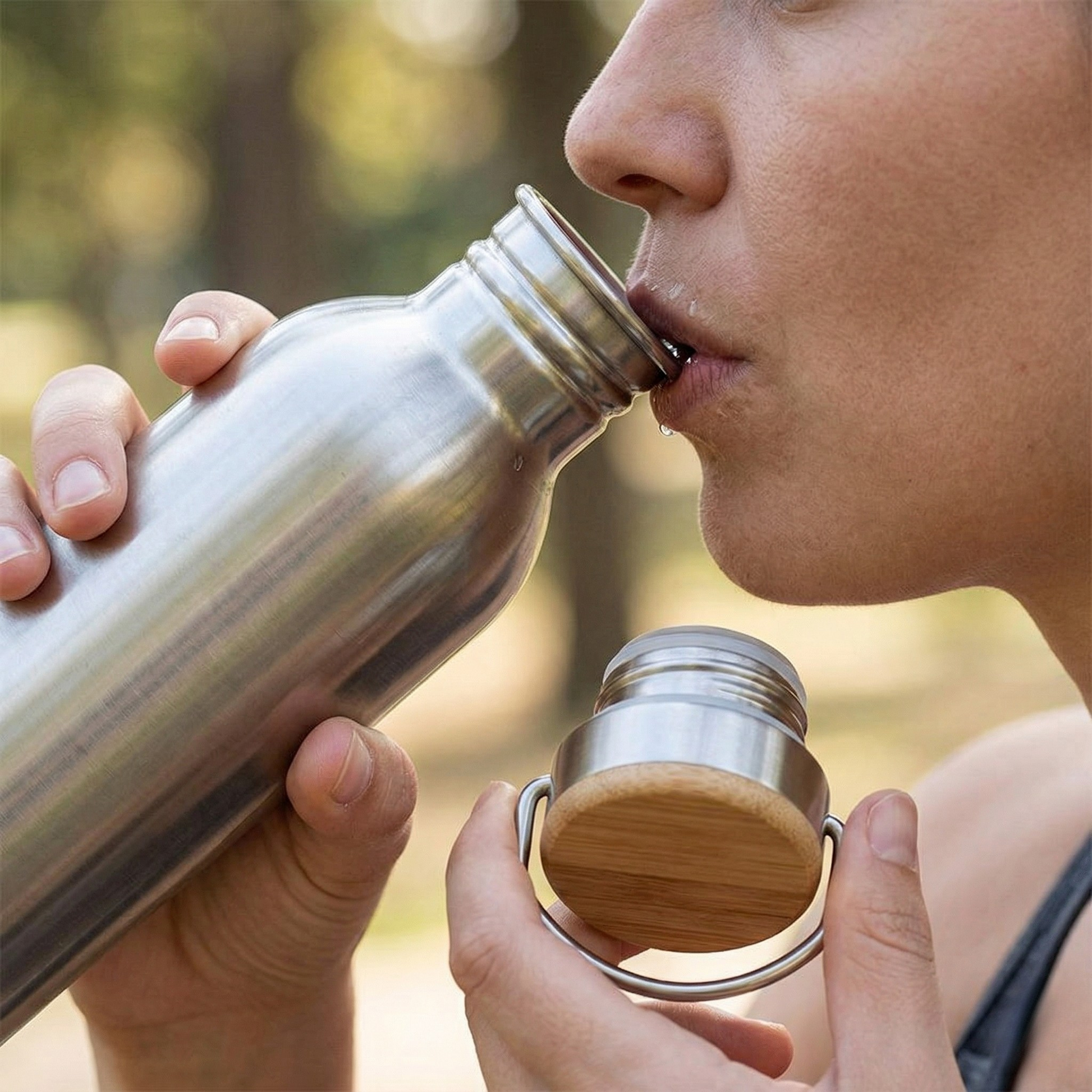 Microfree drinkfles met bamboe dop - hoogwaardig roestvrij staal