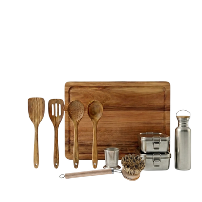 Microfree essentials pakket - complete duurzame keukenset van roestvrij staal en acaciahout