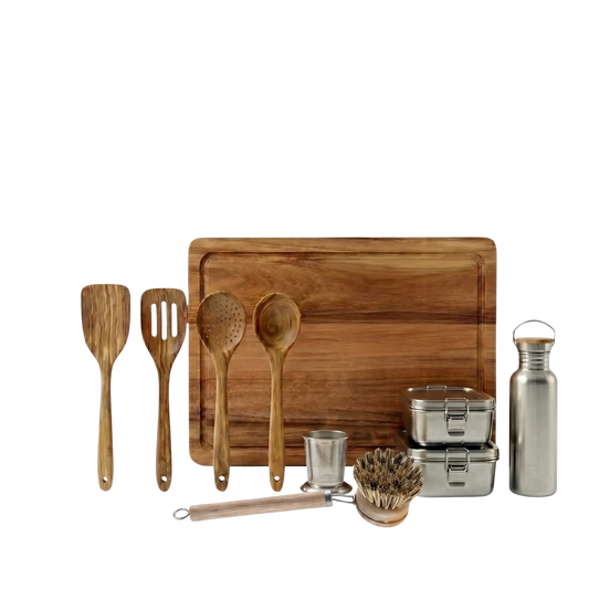 Microfree essentials pakket - complete duurzame keukenset van roestvrij staal en acaciahout